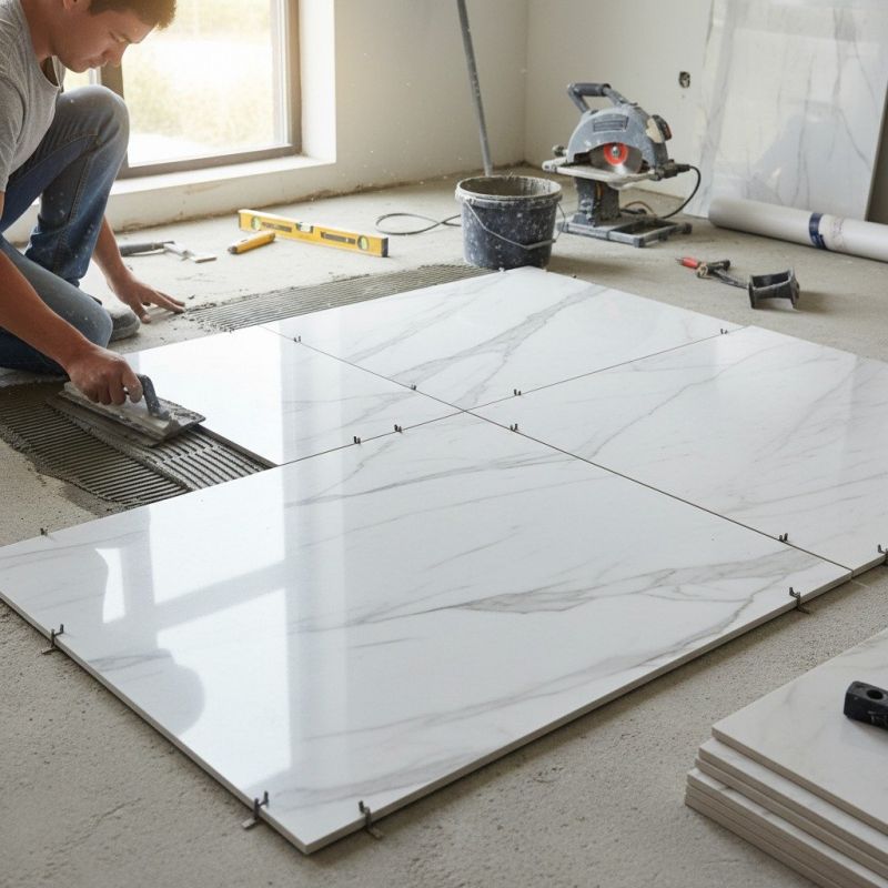 White Marble Tile Installation